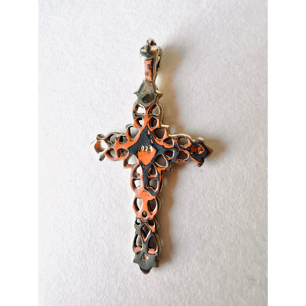 Vintage Style Sterling Silver Filigree Cross Pendant Gothic Openwork 925 - Picture 6 of 9